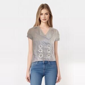 Bizz Princess Cropped Double Breasted Linen Jacket Top NWT